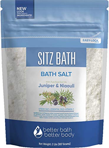 Sitz Bath Soak 32 fl. oz. (BPA Free) with Epsom Salt, Natural Geranium, Frankincense, Lavender & Niaouli Oils & Vitamin C, Press-Lock Seal