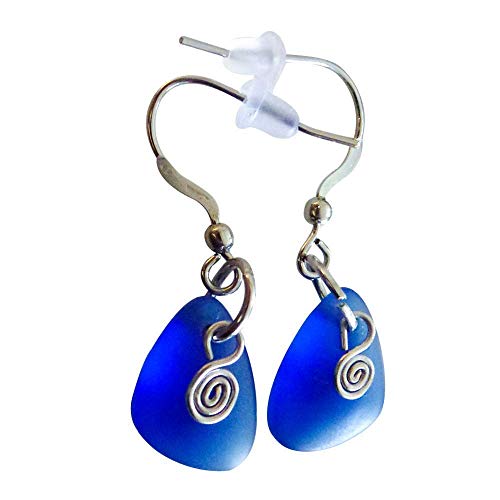 Handmade Nautical Blue Sea Glass Earrings ("Mermaid Tears") for Women & Girls (0.5in) Under $20