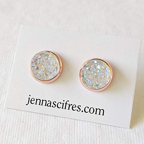 Opal Druzy Earrings on Rose Gold (Hypoallergenic Posts)