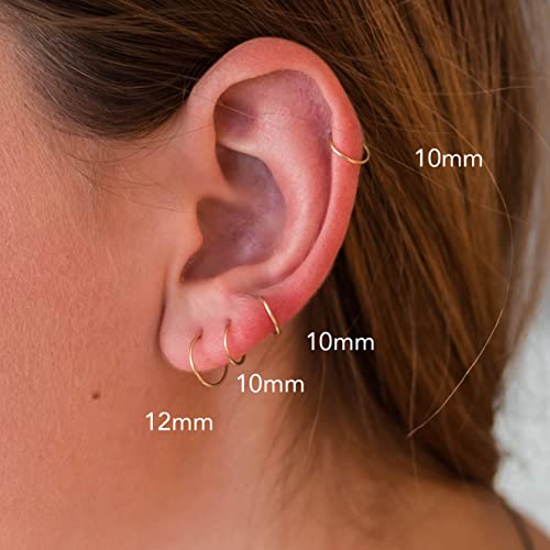 Handmade 14k Rose Gold-Fill (8mm, 24 Gauge) Minimalist Pink Huggie Hoop Earrings - Hypoallergenic.