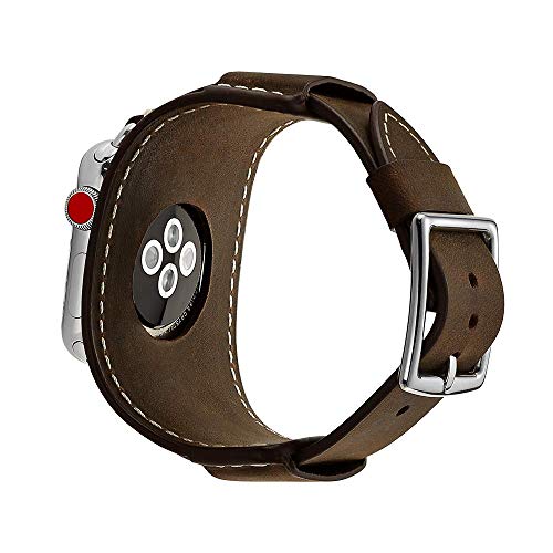 Apple Watch 7 (45mm) Genuine Leather Band with Stainless Clasp, Compatible with Series 6 5 4 3 2 1 (44mm & 42mm) – GOSETH (Deep Brown)