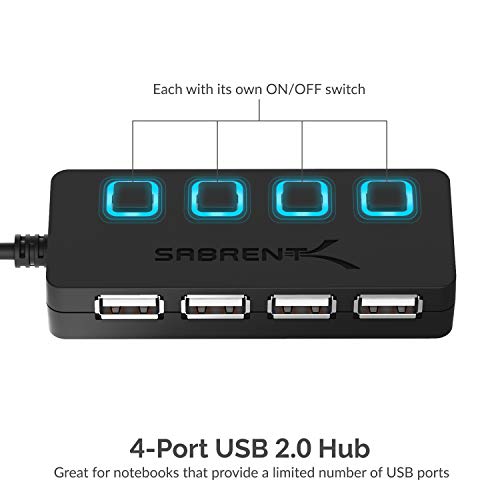 Sabrent 4-Port USB 2.0 Hub with LEDs and Power Switches (HB-UMLS)