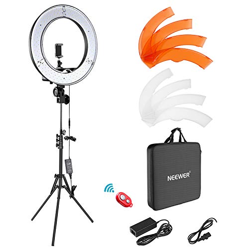 Neewer 18"/48cm Dimmable LED Ring Light Kit (Model: 10088612) with Light Stand and Carrying Bag for Camera, Smartphone, YouTube, TikTok & Self-Portrait Shooting, 5500K, 55W, Black