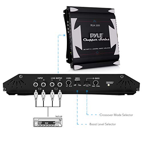 Pyle PLA2200 2-Channel Car Audio Amplifier (1400 Watts, Bridgeable, MOSFET, Crossover, Bass Boost) - Black