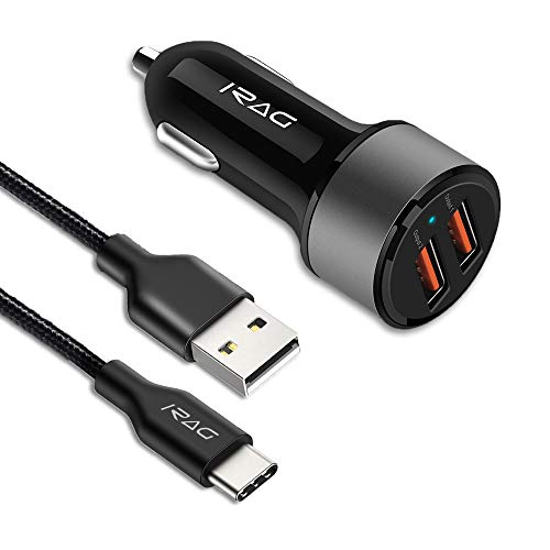 iRAG 36W Dual-Port QC 3.0 Car Charger with 6FT USB Type C to A Fast Charging Cable for Samsung Galaxy A10e/A11/A20/A21/A50/A51/A71/S21/S20 FE/S20/S20 Plus/S10/S10E/S9/Note 10/9/8
