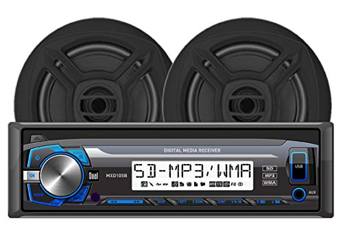 Dual Electronics MCP103B Detachable Marine Stereo with USB and SD Card Ports, 6.5" Dual Cone Speakers and Antenna