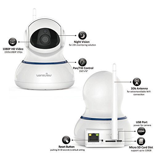 Wansview Q3-S 1080P Wireless Security Camera for Home Surveillance (Pet/Baby Monitor, Two-Way Audio, Pan/Tilt, Night Vision, SD Card Slot)