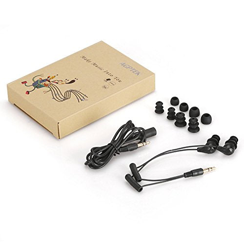 AGPTEK Waterproof In-Ear Earphones (IPX8) with Coiled Cable and Audio Extension Cable, Black