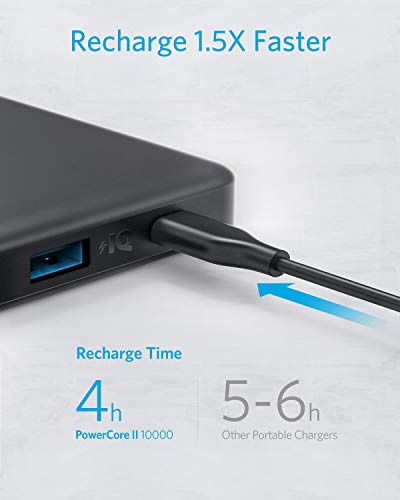 Anker PowerCore II Slim 10000mAh Power Bank with Upgraded PowerIQ 2.0 (18W Output), Fast Charge for iPhone, Samsung Galaxy and More (Black)