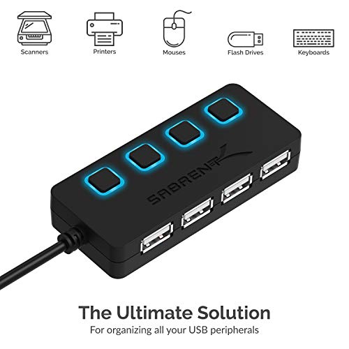 Sabrent 4-Port USB 2.0 Hub with LEDs and Power Switches (HB-UMLS)