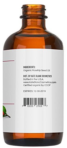 Kate Blanc Organic Rosehip Seed Oil for Face & Skin, 1 oz. USDA Certified, 100% Pure, Cold Pressed. Natural Moisturizer for Acne Scars, Hair, Skin. Therapeutic AAA+ Grade.