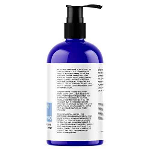 Pure Biology Hair Growth Shampoo with Biotin & Keratin, Natural DHT Blockers, Vitamins B & E, Anti Hair Loss Complex for Thinning Hair (Men & Women)