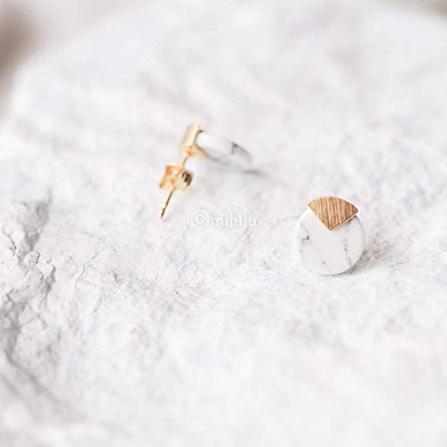 White Howlite Circle Marble Stud Earrings (Simulated) - Tiny