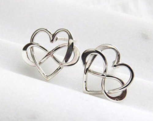 Sterling Silver Infinity Heart Post Earrings (Mom & Daughter Gift Set)