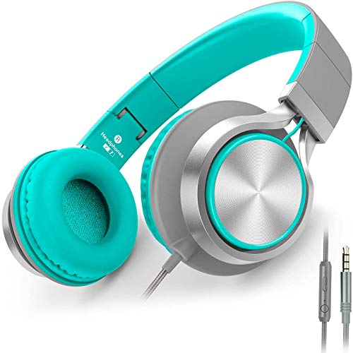 AILIHEN C8 Wired Headphones with Microphone, Volume Control, Grey and Mint (Model 833563)