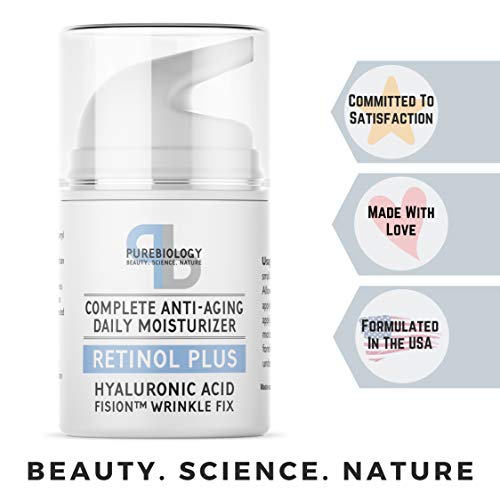Pure Biology Retinol Moisturizer Cream with Hyaluronic Acid, Vitamins B5, E & Anti Aging Complex – Face & Eye Skin Care for Men & Women, All Skin Types (1.7 OZ)