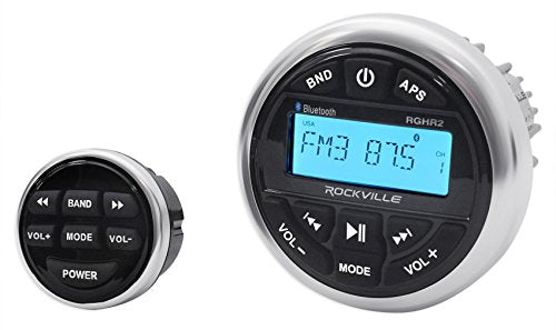 Rockville RGHR2 Marine Gauge Hole Receiver with Bluetooth, USB, Radio and Wired Remote