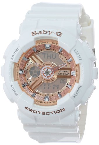 Casio Women's Baby-G BA-110-7A1CR Rose Gold Analog-Digital Watch with White Resin Strap