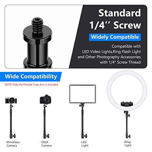 Neewer 10"/25cm Flexible Metal Tube Arm with 1/4" Screw for LED Video Lights, Ring Flash Light and Accessories