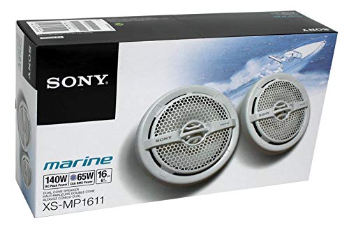 Sony XS-MP1611 6.5in 280W 4? Dual Cone Marine Audio Stereo Speakers (2 Pairs), White Polypropylene Woofer Cone