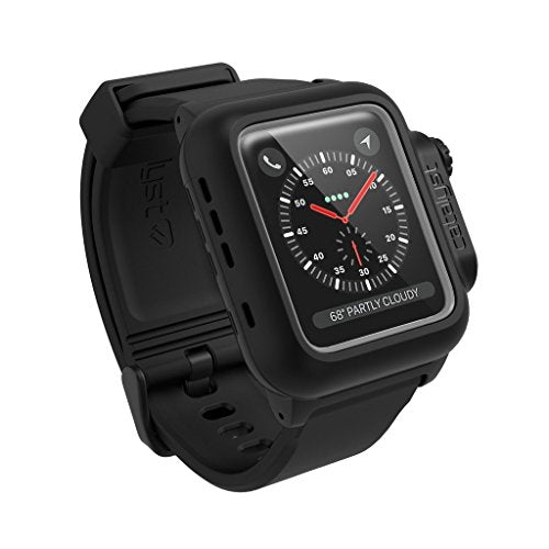 Premium Waterproof Soft Silicone Protective Case for Apple Watch 42mm Series 2 & 3 - Stealth Black