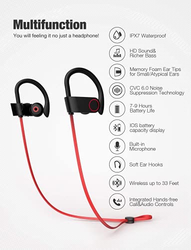 Otium Wireless Sport Earbuds with Noise Cancelling (Bluetooth, IPX7 Waterproof, HD Stereo, 8 Hour Battery)