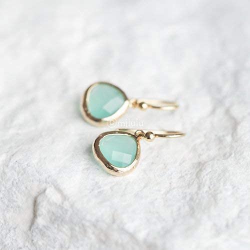 Crystal Glass Drop Earrings (Aqua Blue + Mint Green)