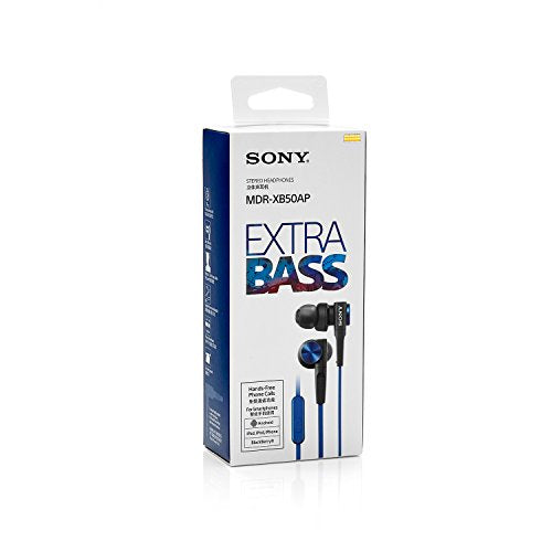 Sony MDR-XB50AP Extra Bass Earbuds with Built-in Microphone (Blue)