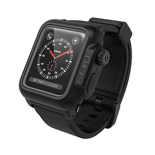 Premium Waterproof Soft Silicone Protective Case for Apple Watch 42mm Series 2 & 3 - Stealth Black
