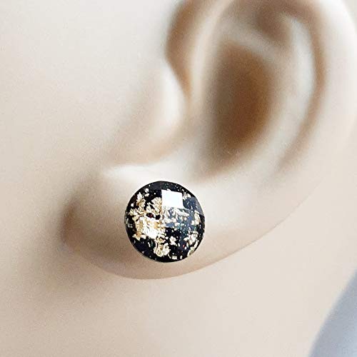 Black Gold Flake Stud Earrings [Hypoallergenic Posts] with Titanium Posts