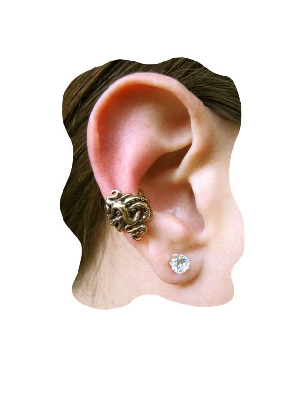 Bronze Octopus Tentacle Ear Cuff Earring (Steampunk Jewelry)
