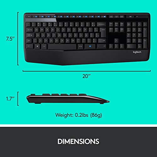 Logitech MK345 Wireless Keyboard & Mouse Combo - Full-Size, Palm Rest & Right-Handed Design - Black