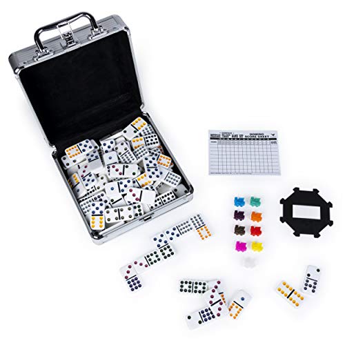 Mexican Train Dominoes Board Game for Ages 8+ (with Aluminum Carry Case)