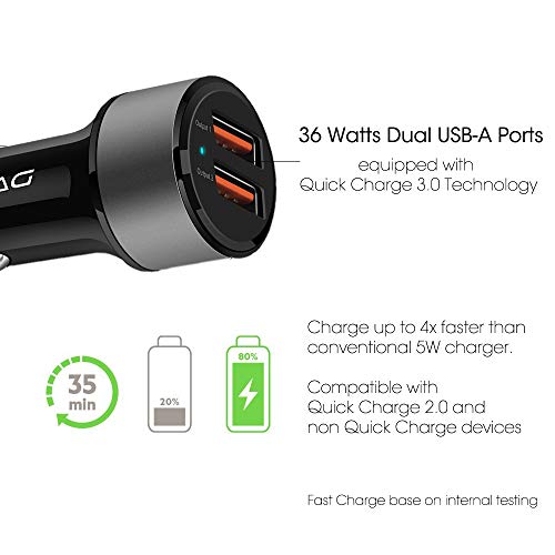 iRAG 36W Dual-Port QC 3.0 Car Charger with 6FT USB Type C to A Fast Charging Cable for Samsung Galaxy A10e/A11/A20/A21/A50/A51/A71/S21/S20 FE/S20/S20 Plus/S10/S10E/S9/Note 10/9/8