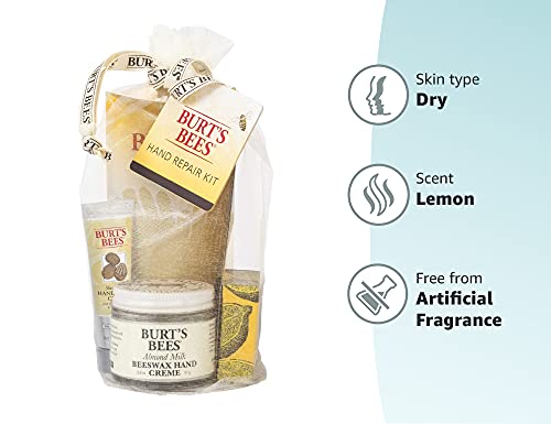 Burt's Bees Gift Set with Gloves [3 Hand Repair Products] - Almond Milk Hand Cream, Lemon Butter Cuticle Cream & Shea Butter Cream