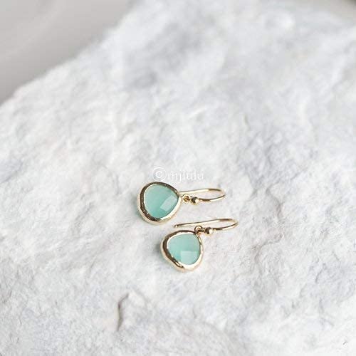 Crystal Glass Drop Earrings (Aqua Blue + Mint Green)