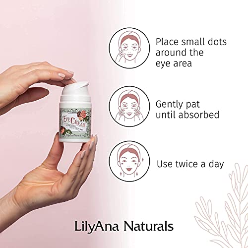 LilyAna Naturals Eye Cream - 2-Month Supply - Made in USA - Anti-Aging, Reduces Dark Circles/Puffiness, Improves Fine Lines/Wrinkles - Rosehip & Hibiscus Botanicals - 1.7oz (1-Pack)