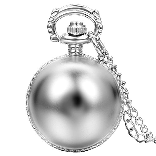 JewelryWe Silver Tone Pocket Watch Ball-Shape Arabic Numerals Round Dial Quartz Watch with 31.5" Chain (Valentine's Day)
