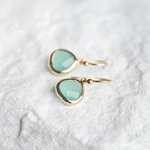 Crystal Glass Drop Earrings (Aqua Blue + Mint Green)