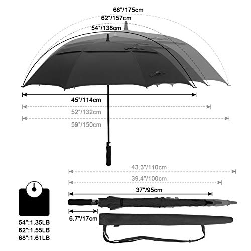 G4Free 54" Automatic Open Windproof Extra Large Golf Umbrella with Double Canopy and Waterproof Stick, Black