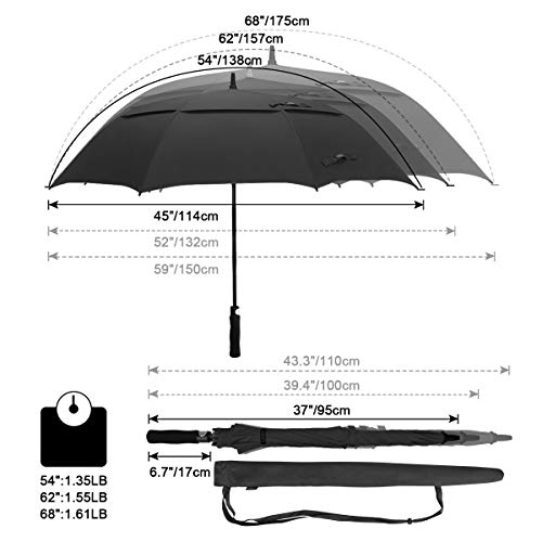 G4Free 54" Automatic Open Windproof Extra Large Golf Umbrella with Double Canopy and Waterproof Stick, White