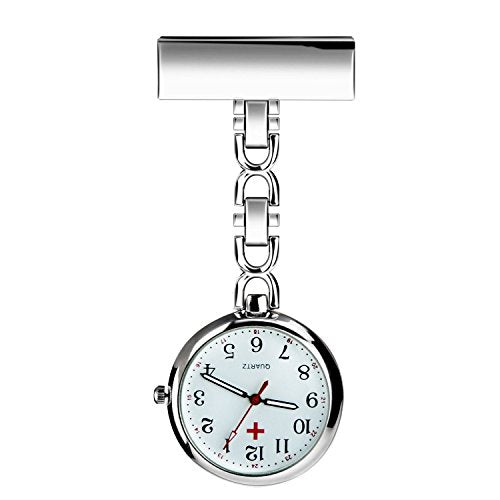 WIOR Silver Quartz Movement Nurses Lapel Pin Watch (Christmas/Birthday/Mother's Day Gift)