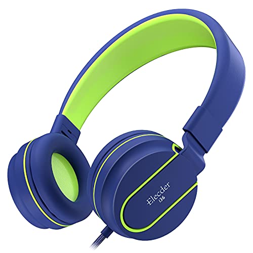 Elecder i36 Kids Headphones for Girls and Boys, Foldable and Adjustable On Ear Headphones with 3.5mm Jack for Smartphones, Computers, Kindle, MP3/4 and Tablets (Blue/Green)