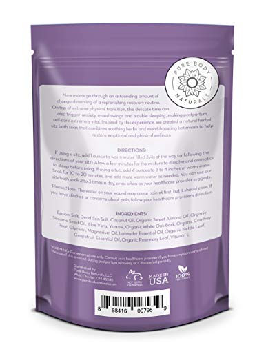 Pure Body Naturals Sitz Bath Salt - 10 Oz (Postpartum & Hemorrhoid Treatment) with Epsom, Dead Sea Salt & Essential Oil