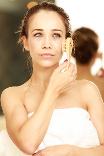 Premium Dry Brushing Set [Boar Bristle Brush, Exfoliating Face Brush, Bath Gloves] with Free Bag & How-To Guide – Glowing Skin & Healthy Body Gift.
