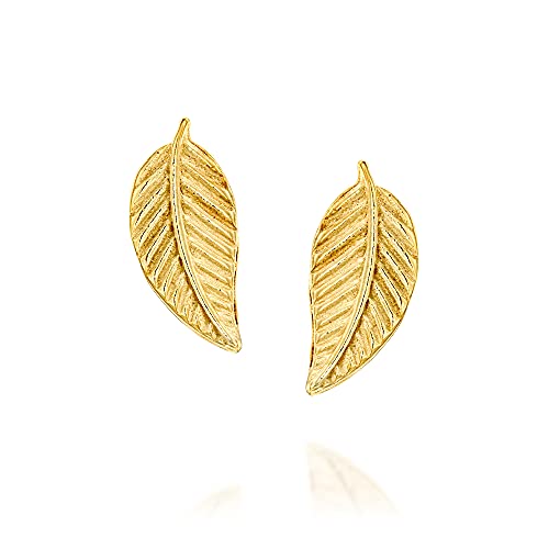 Designer Gold Leaf Feather Stud Earrings (Handmade)