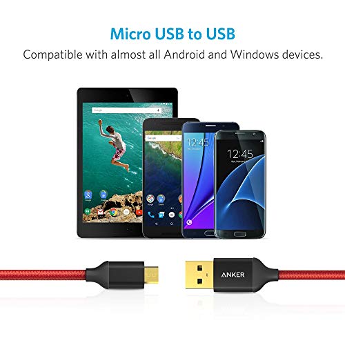 Anker [2-Pack] 6ft Micro USB Cable with Gold-Plated Connectors, Nylon Braided for Android, Samsung, HTC, Nokia, Sony and More (Red)