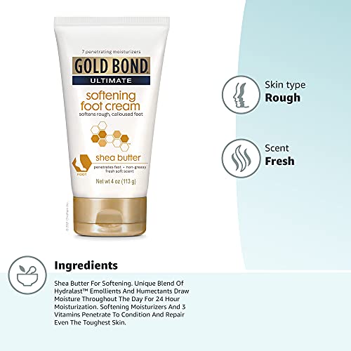 Gold Bond Ultimate Softening Foot Cream With Shea Butter (4 oz.), For Smooth & Soft Feet.