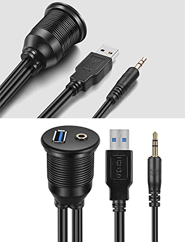 URWOOW 3.5mm & USB 3.0 Flush Mount Extension Cable (2M/6ft), for Car, Boat, Motorcycle