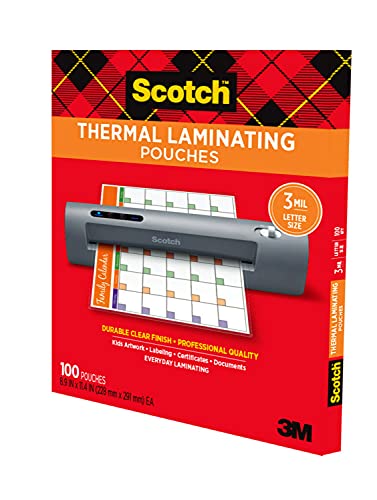 Scotch Letter Size Thermal Laminating Pouches, 100-Pack (TP3854-100), 8.9 x 11.4 in.